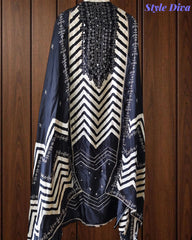 Gajji Silk Digital Print Unstitched Suit Set with Faux Mirror Highlights & Border Dupatta