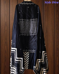 Gajji Silk Digital Print Unstitched Suit Set with Faux Mirror Highlights & Border Dupatta