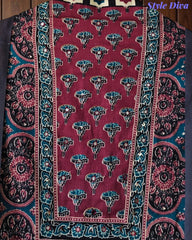 Cotton Printed Unstitched Suit Set with Faux Mirror Work & Mul Cotton Printed Dupatta