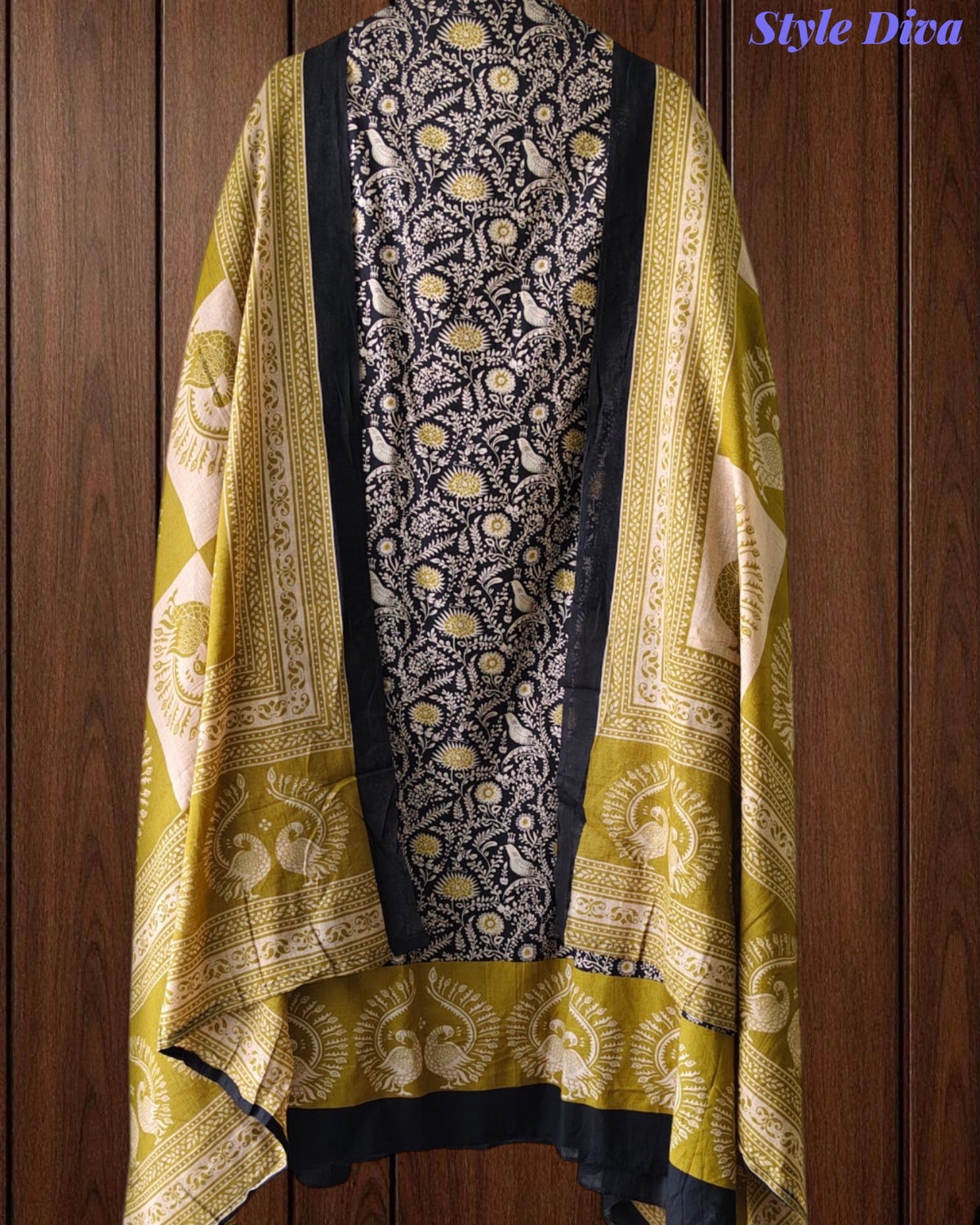 Cotton Traditional Print Unstitched Suit Set with Mul Cotton Printed Dupatta