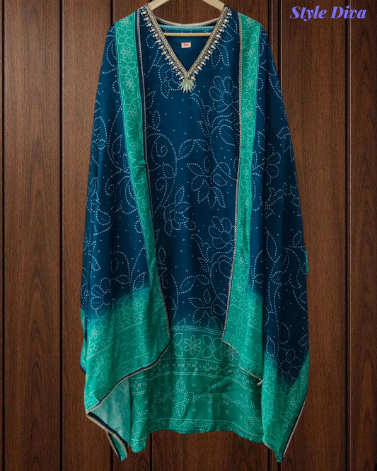 Fully Stitched -  Muslin Digital Print Mirror & Pearl Suit -Stitched for Elegance