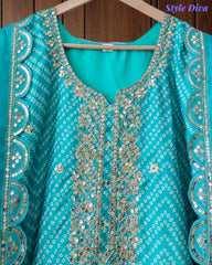 Chinnon Ombre Digital Printed 3-Piece Fully Stitched Suit with Sequin Embroidery & Shantoon Pants