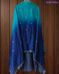 Chinnon Ombre Digital Printed 3-Piece Fully Stitched Suit with Sequin Embroidery & Shantoon Pants