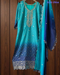 Chinnon Ombre Digital Printed 3-Piece Fully Stitched Suit with Sequin Embroidery & Shantoon Pants