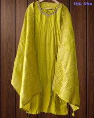 Roman Silk Fully Stitched 3-Piece Suit with Hand Work & Banarasi Silk Dupatta