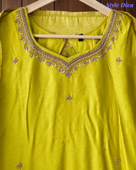 Roman Silk Fully Stitched 3-Piece Suit with Hand Work & Banarasi Silk Dupatta
