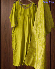 Roman Silk Fully Stitched 3-Piece Suit with Hand Work & Banarasi Silk Dupatta
