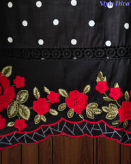 Pure Cotton Polka Printed Unstitched Suit Set with Daman Embroidery & Cotton Dupatta