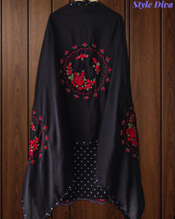 Pure Cotton Polka Printed Unstitched Suit Set with Daman Embroidery & Cotton Dupatta