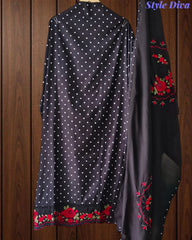 Pure Cotton Polka Printed Unstitched Suit Set with Daman Embroidery & Cotton Dupatta