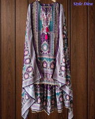 Chinnon Digital Printed Party Wear Sharara Suit Set with Cut Dana & Mirror Work | Fully Stitched