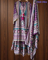 Chinnon Digital Printed Party Wear Sharara Suit Set with Cut Dana & Mirror Work | Fully Stitched