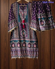 Chinnon Digital Printed Party Wear Sharara Suit Set with Cut Dana & Mirror Work | Fully Stitched