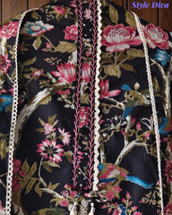 Cotton Floral Print Unstitched Suit Set with Crochet Lace  & Cotton Dupatta