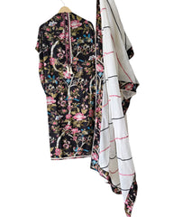 Cotton Floral Print Unstitched Suit Set with Crochet Lace  & Cotton Dupatta
