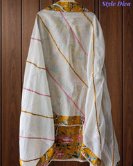 Cotton Floral Print Unstitched Suit Set with Crochet Lace  & Cotton Dupatta