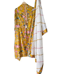 Cotton Floral Print Unstitched Suit Set with Crochet Lace  & Cotton Dupatta