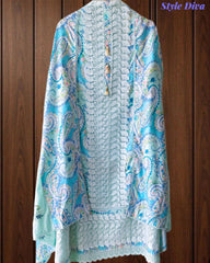 Pure Cotton Digital Print Unstitched Suit Set with Crochet Lace and Embroidered Dupatta