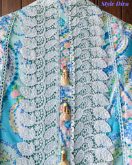 Pure Cotton Digital Print Unstitched Suit Set with Crochet Lace and Embroidered Dupatta