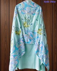 Pure Cotton Digital Print Unstitched Suit Set with Crochet Lace and Embroidered Dupatta