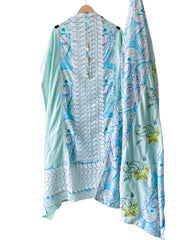 Pure Cotton Digital Print Unstitched Suit Set with Crochet Lace and Embroidered Dupatta