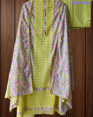 Pure Cotton Digital Print Unstitched Suit Set with Crochet Lace and Embroidered Dupatta