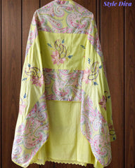 Pure Cotton Digital Print Unstitched Suit Set with Crochet Lace and Embroidered Dupatta