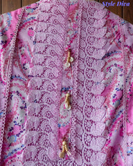 Pure Cotton Digital Print Unstitched Suit Set with Crochet Lace and Embroidered Dupatta