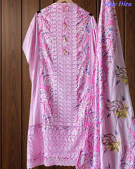Pure Cotton Digital Print Unstitched Suit Set with Crochet Lace and Embroidered Dupatta