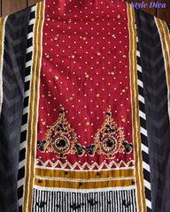 Cotton Printed Unstitched Suit Set with Faux Mirror, Knot Highlighting & Mul Cotton Dupatta