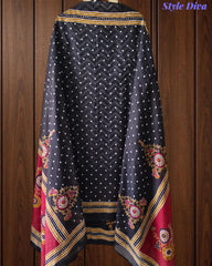 Cotton Printed Unstitched Suit Set with Faux Mirror, Knot Highlighting & Mul Cotton Dupatta