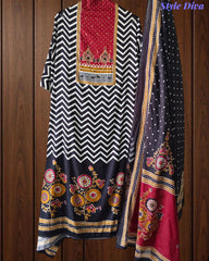 Cotton Printed Unstitched Suit Set with Faux Mirror, Knot Highlighting & Mul Cotton Dupatta