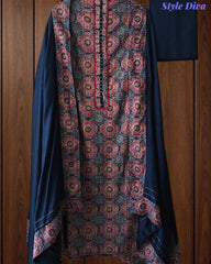 Cotton Printed Unstitched Suit Set with Crochet Lace, Zari Highlighting & Cotton Dupatta