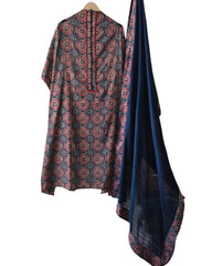 Cotton Printed Unstitched Suit Set with Crochet Lace, Zari Highlighting & Cotton Dupatta