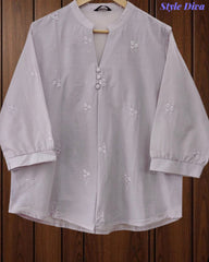 44 (2XL)-Cotton Solid Embroidered Top | Mandarin Collar | 3/4 Sleeves | Comfort Fit | Casual Wear