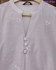 44 (2XL)-Cotton Solid Embroidered Top | Mandarin Collar | 3/4 Sleeves | Comfort Fit | Casual Wear
