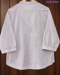 44 (2XL)-Cotton Solid Embroidered Top | Mandarin Collar | 3/4 Sleeves | Comfort Fit | Casual Wear