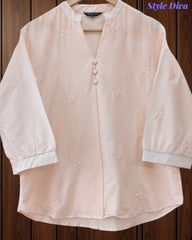 44 (2XL)-Cotton Solid Embroidered Top | Mandarin Collar | 3/4 Sleeves | Comfort Fit | Casual Wear