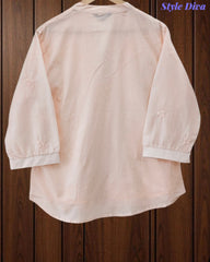 44 (2XL)-Cotton Solid Embroidered Top | Mandarin Collar | 3/4 Sleeves | Comfort Fit | Casual Wear
