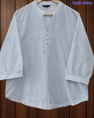 44 (2XL)-Cotton Solid Embroidered Top | Mandarin Collar | 3/4 Sleeves | Comfort Fit | Casual Wear