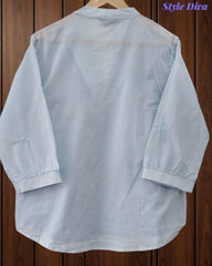 44 (2XL)-Cotton Solid Embroidered Top | Mandarin Collar | 3/4 Sleeves | Comfort Fit | Casual Wear