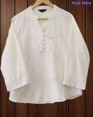 44 (2XL)-Cotton Solid Embroidered Top | Mandarin Collar | 3/4 Sleeves | Comfort Fit | Casual Wear