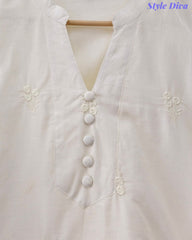 44 (2XL)-Cotton Solid Embroidered Top | Mandarin Collar | 3/4 Sleeves | Comfort Fit | Casual Wear