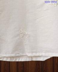 44 (2XL)-Cotton Solid Embroidered Top | Mandarin Collar | 3/4 Sleeves | Comfort Fit | Casual Wear