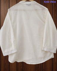 44 (2XL)-Cotton Solid Embroidered Top | Mandarin Collar | 3/4 Sleeves | Comfort Fit | Casual Wear
