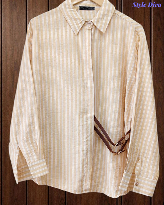 44( 2XL) -Viscose Rayon Striped Shirt with Side Fitting Belt | 3/4 Sleeves | Comfort Fit