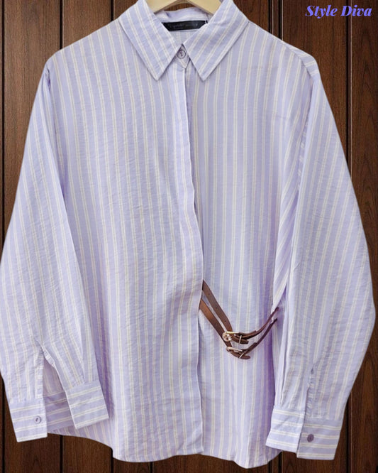 44( 2XL) -Viscose Rayon Striped Shirt with Side Fitting Belt | 3/4 Sleeves | Comfort Fit
