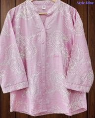 Premium Viscose Rayon 3D Embroidered Paisley Shirt | Comfort Fit | Mandarin Collar | 3/4 Sleeves