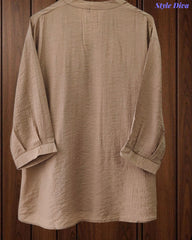 Stylish 3D Embroidered Mandarin Collar Wrinkle Vicose Rayon Top