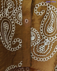 Premium Viscose Rayon 3D Embroidered Paisley Shirt | Comfort Fit | Mandarin Collar | 3/4 Sleeves